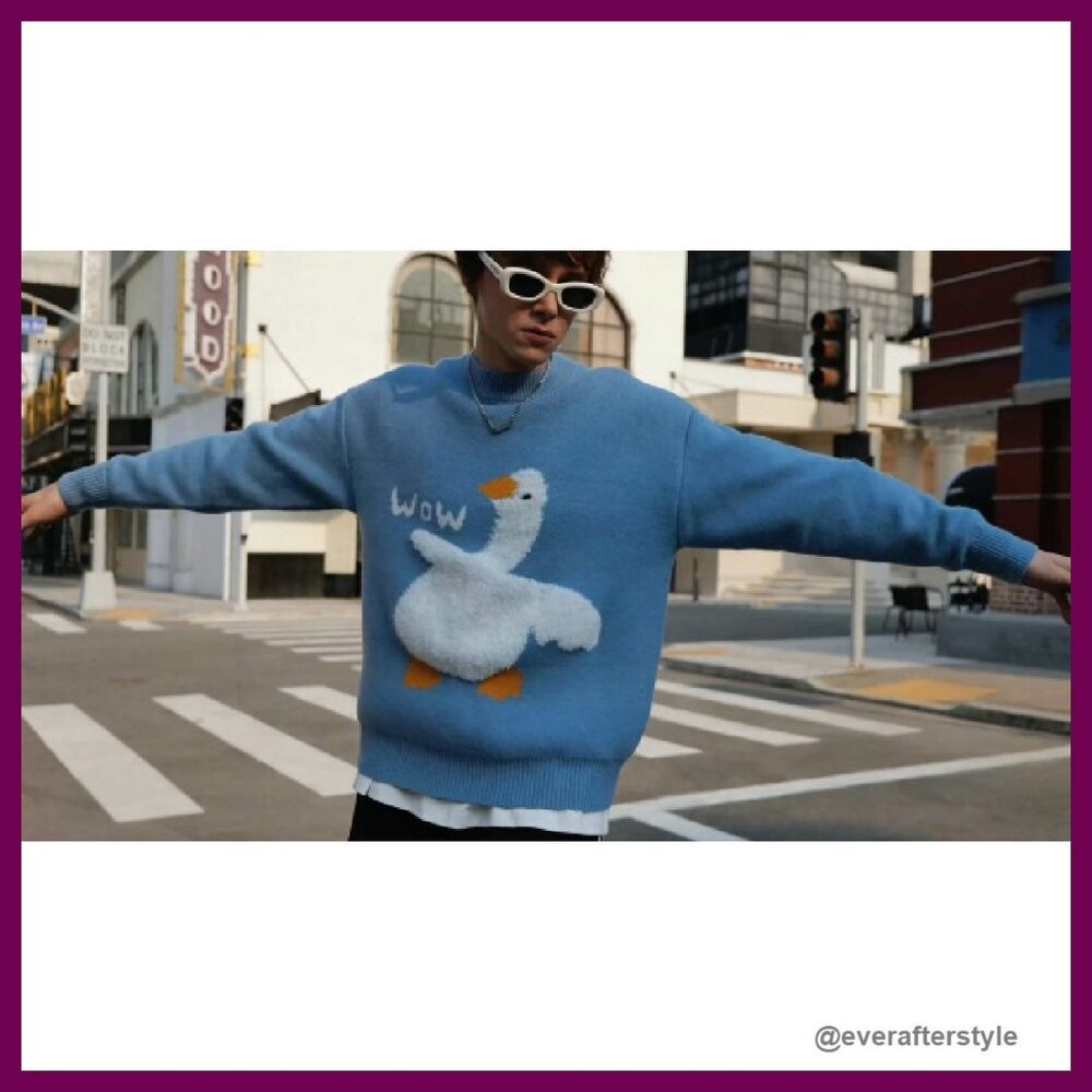 Oversized Graphic Knit Sweater Unisex Y2K Aesthetic Streetwear Pullover - Picture 6 of 7
